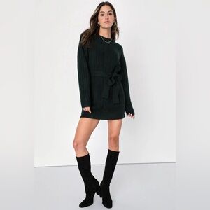 Wishing on Winter Emerald Green Cable Knit Mini Sweater Dress

• NWT •